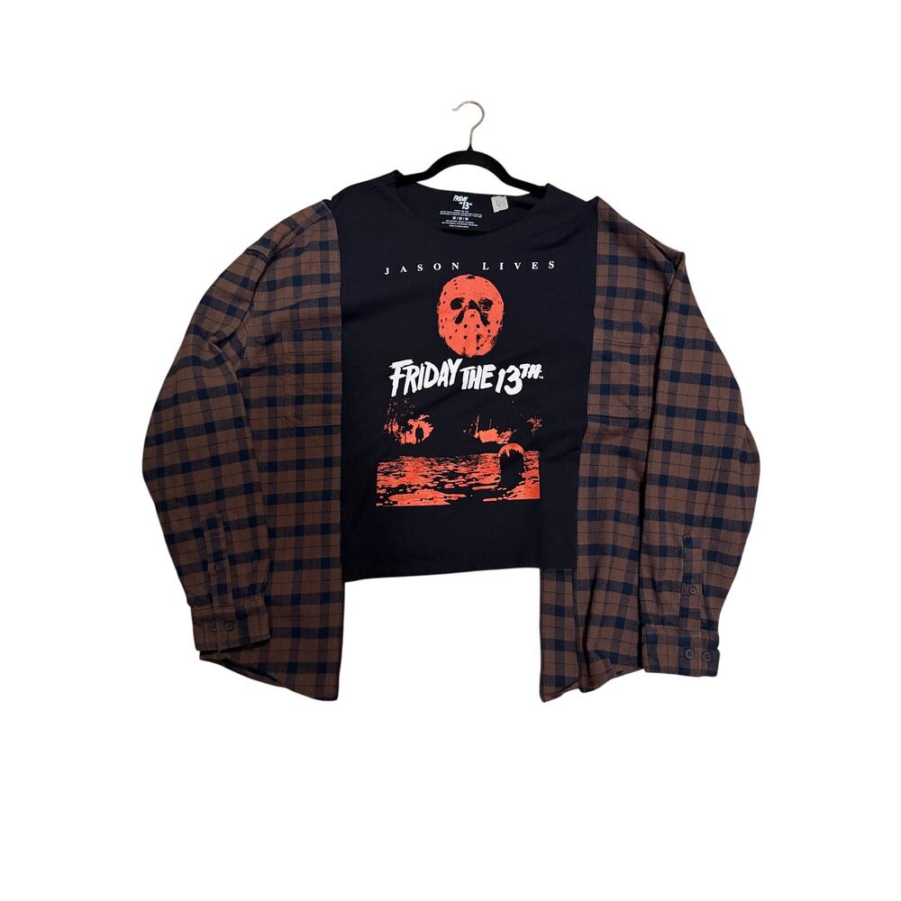 Friday the 13th flannel up cycle cut neckline